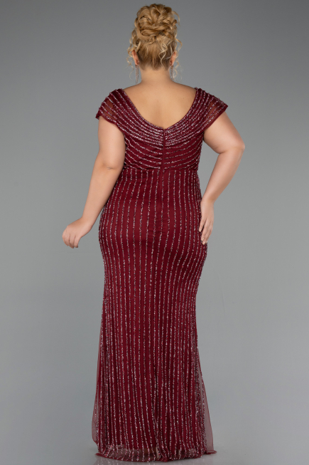 Robe de Soirée Grande Taille Longue Pierreux Rouge Bordeaux ABU5439