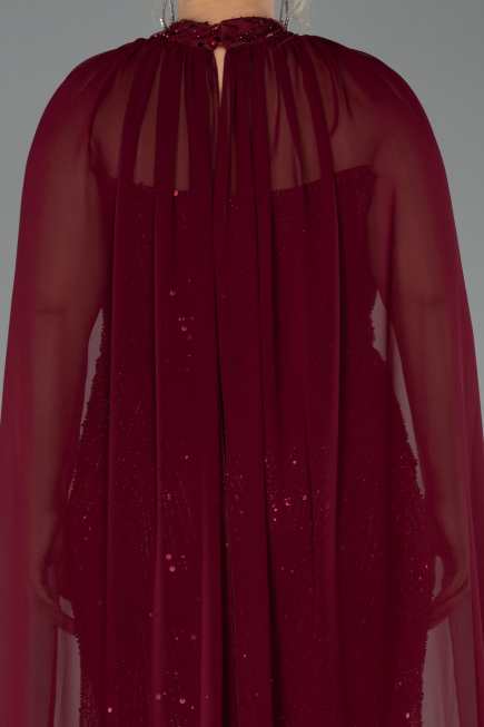 Robe de Soirée Grande Taille Longue Perlé Rouge Bordeaux ABU6545