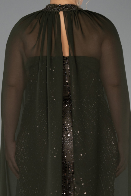Robe de Soirée Grande Taille Longue Perlé Kaki ABU6545