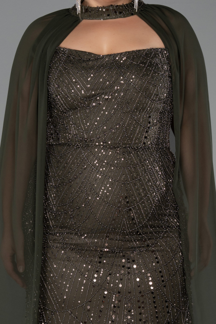 Robe de Soirée Grande Taille Longue Perlé Kaki ABU6545