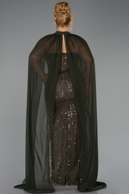 Robe de Soirée Grande Taille Longue Perlé Kaki ABU6545
