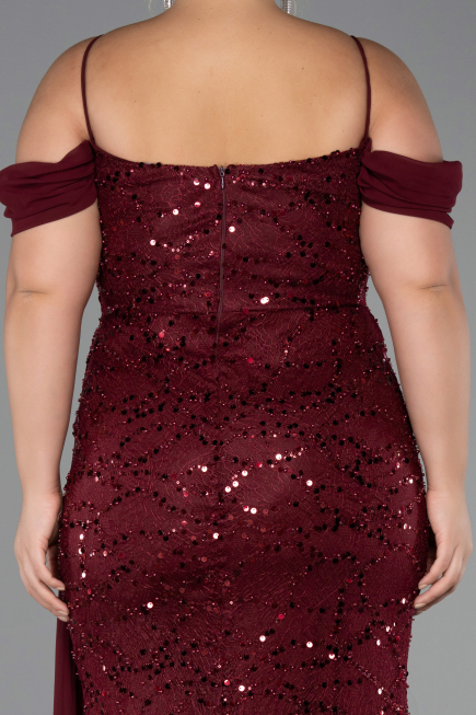 Robe De Soirée Grande Taille Longue Squameuse Rouge Bordeaux ABU6134