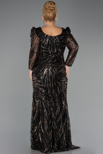 Robe de Soirée Grande Taille Longue Perlé Noir ABU5388