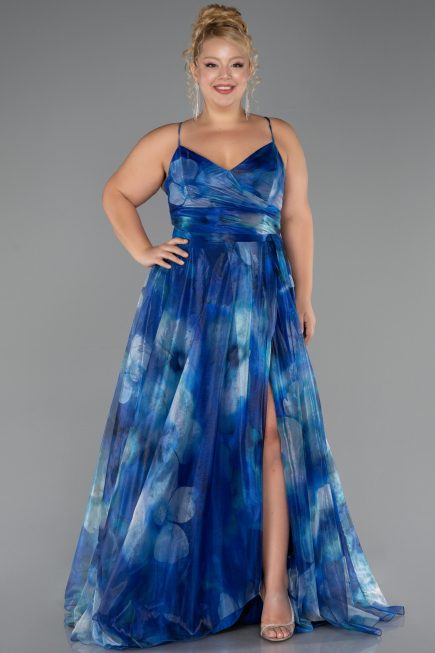 Robe De Graduation Grande Taille Longue Bleu Saxe ABU6586