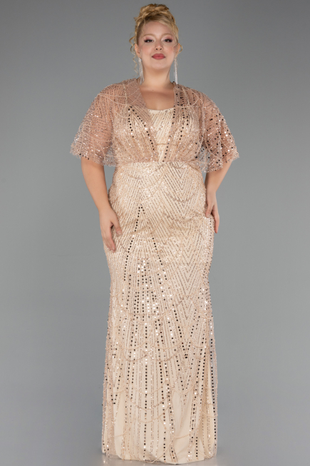 Robe Grande Taille Longue Perlé Or ABU5722