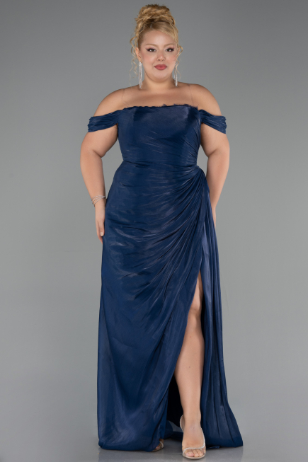 Robe De Soirée Grande Taille Longue Mousseline Bleu Marine ABU6507