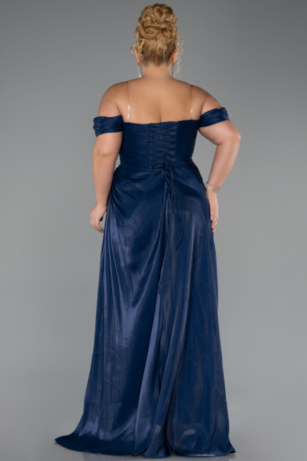 Robe De Soirée Grande Taille Longue Mousseline Bleu Marine ABU6507