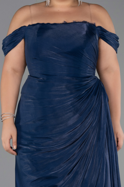 Robe De Soirée Grande Taille Longue Mousseline Bleu Marine ABU6507