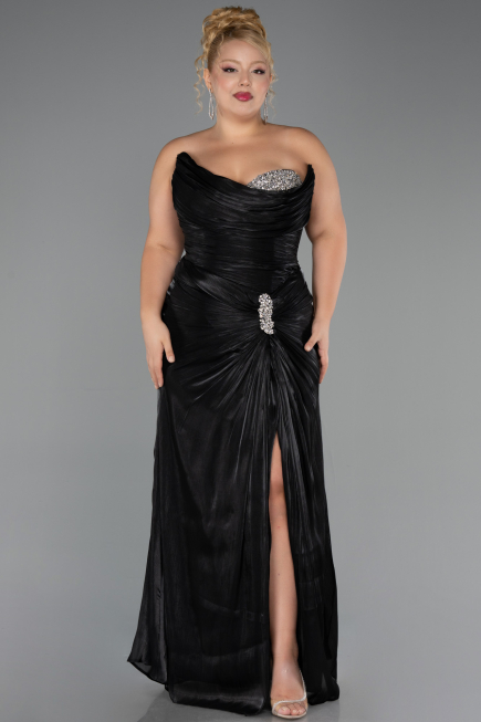 Robe de Soirée Grande Taille Longue Mousseline Noir ABU6561