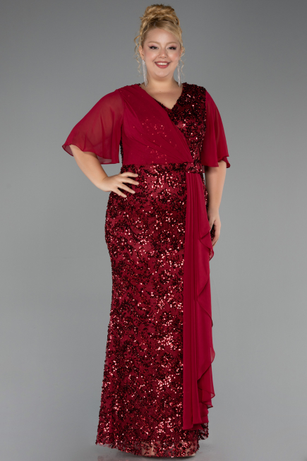 Robe Grande Taille Longue Squameuse Rouge Bordeaux ABU6373