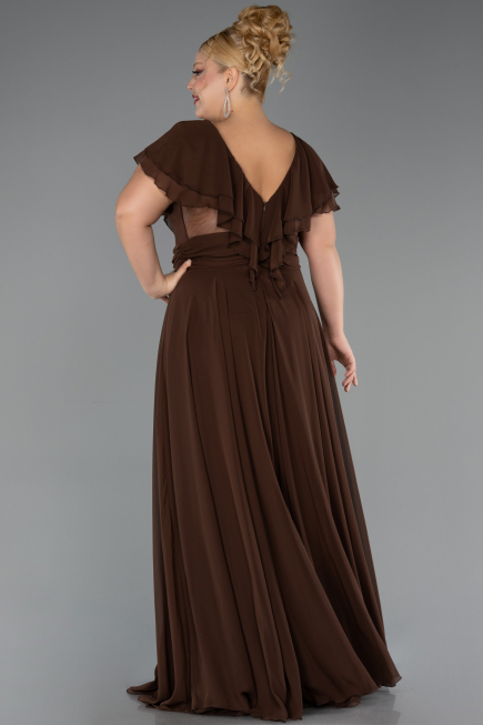 Robe De Soirée Grande Taille Longue Mousseline Brun ABU032