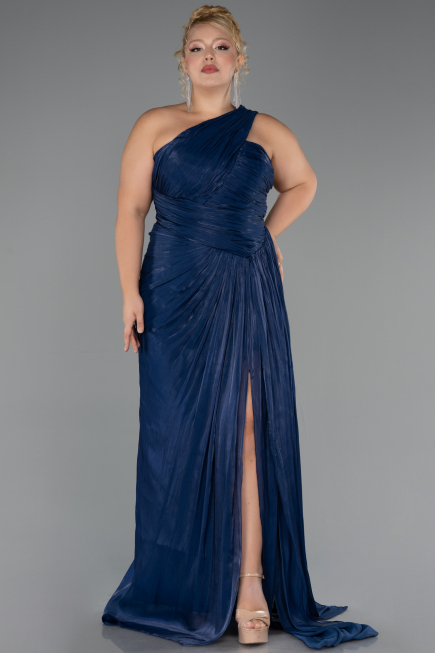 Robe De Soirée Grande Taille Longue Mousseline Bleu Marine ABU6513