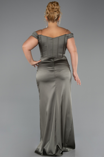 Robe De Soirée Grande Taille Longue Satin Kaki ABU6577