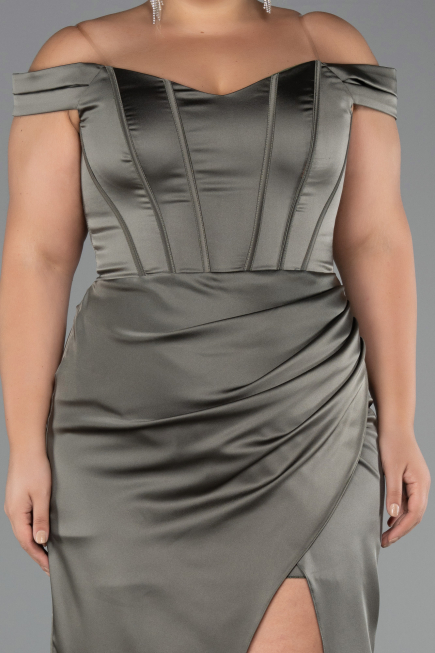 Robe De Soirée Grande Taille Longue Satin Kaki ABU6577