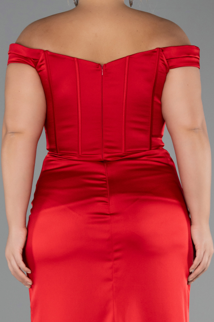 Robe De Soirée Grande Taille Longue Satin Rouge ABU6577