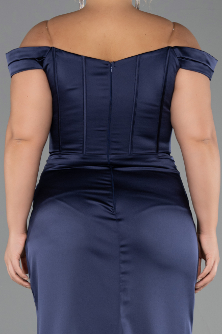 Robe De Soirée Grande Taille Longue Satin Bleu Marine ABU6577