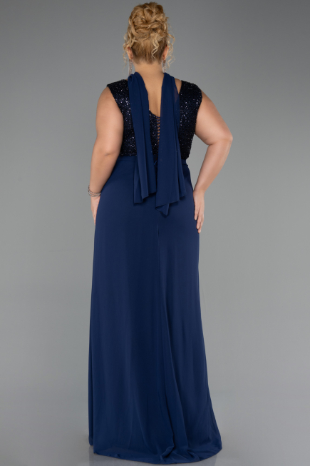 Robe de Soirée Grande Taille Longue Mousseline Bleu Marine ABU6557