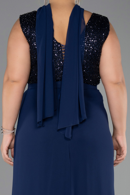 Robe de Soirée Grande Taille Longue Mousseline Bleu Marine ABU6557