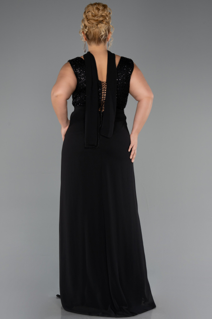 Robe de Soirée Grande Taille Longue Mousseline Noir ABU6557