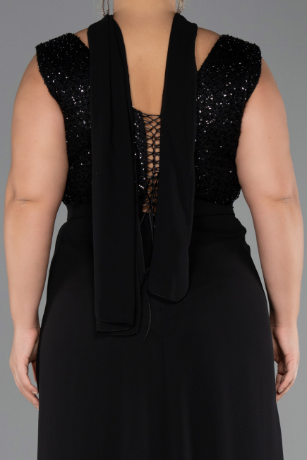 Robe de Soirée Grande Taille Longue Mousseline Noir ABU6557
