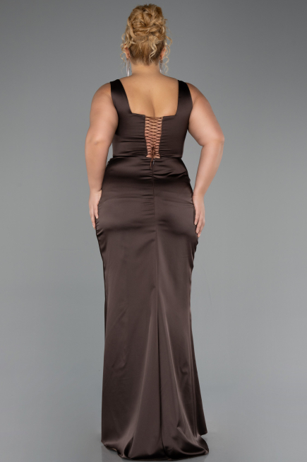 Robe Grande Taille Longue Satin Brun ABU6543