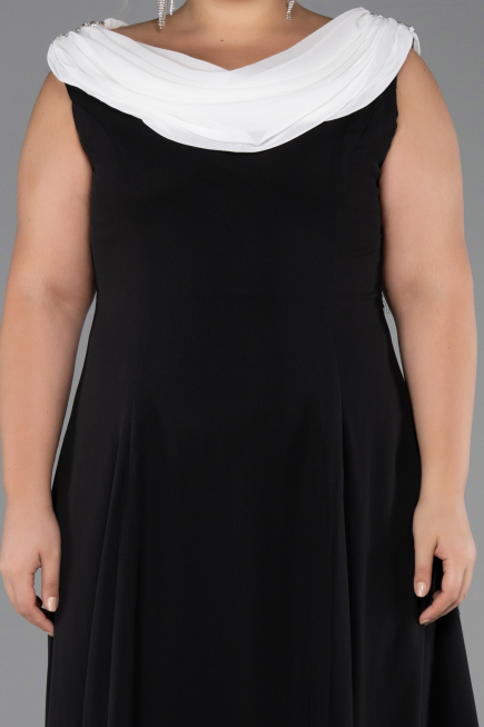 Robe Grande Taille Longue Mousseline Noir-Blanc ABU6587