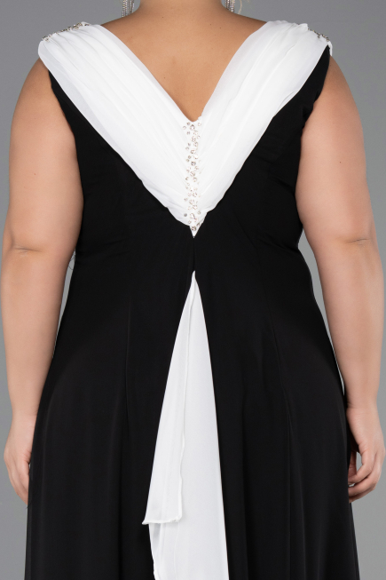 Robe Grande Taille Longue Mousseline Noir-Blanc ABU6587