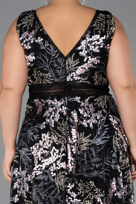 Robe De Soirée Grande Taille Longue Lacé Noir ABU4261
