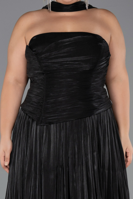 Robe De Soirée Grande Taille Longue Mousseline Noir ABU5958
