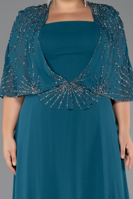 Robe Grande Taille Longue Mousseline Vert Pétrole ABU6529