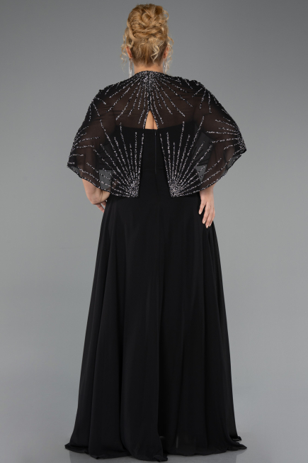 Robe Grande Taille Longue Mousseline Noir ABU6529