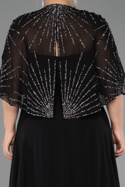 Robe Grande Taille Longue Mousseline Noir ABU6529