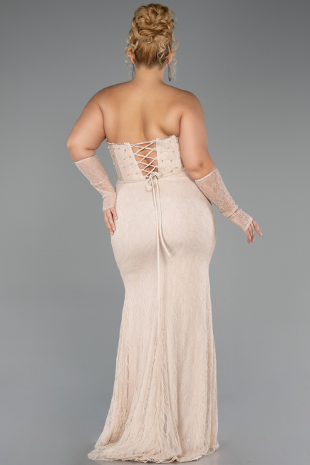 Robe Grande Taille Longue Dantelle Beige ABU6364
