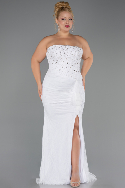 Robe Grande Taille Longue Dantelle Blanc ABU6364