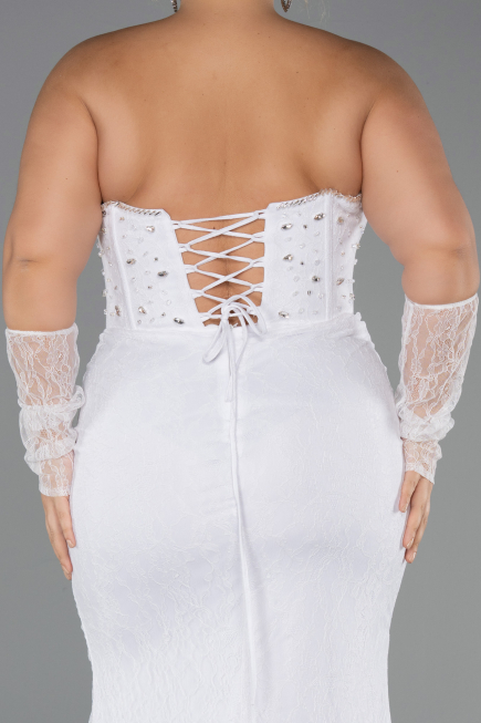 Robe Grande Taille Longue Dantelle Blanc ABU6364