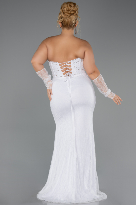Robe Grande Taille Longue Dantelle Blanc ABU6364