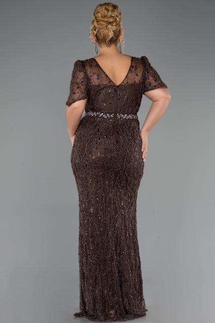 Robe Grande Taille Longue Perlé Brun ABU6583