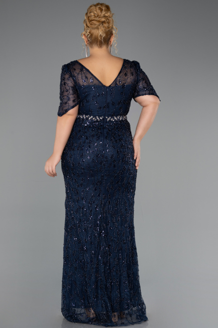 Robe Grande Taille Longue Perlé Bleu Marine ABU6583