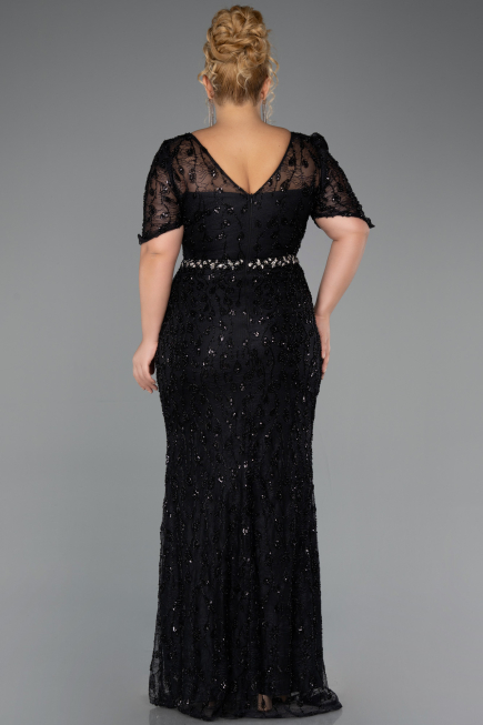 Robe Grande Taille Longue Perlé Noir ABU6583