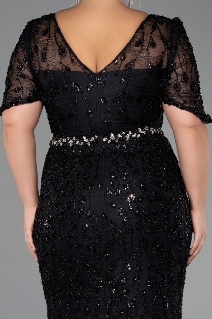 Robe Grande Taille Longue Perlé Noir ABU6583