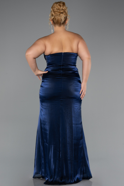 Robe de Soirée Grande Taille Longue Mousseline Bleu Marine ABU6561