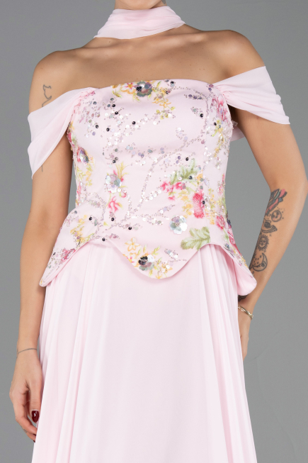 Robe de Soirée Longue Mousseline Poudre ABU6588