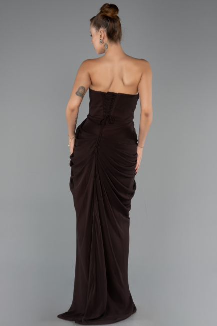 Robe de Soirée Longue Mousseline Brun ABU6589