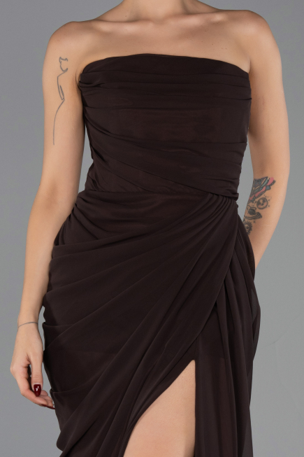 Robe de Soirée Longue Mousseline Brun ABU6589