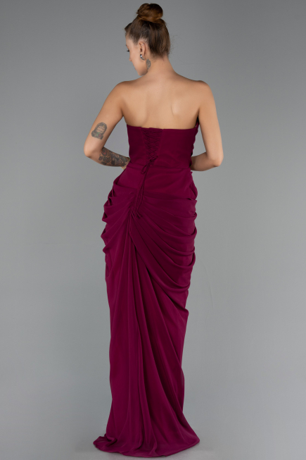 Robe de Soirée Longue Mousseline Prune ABU6589