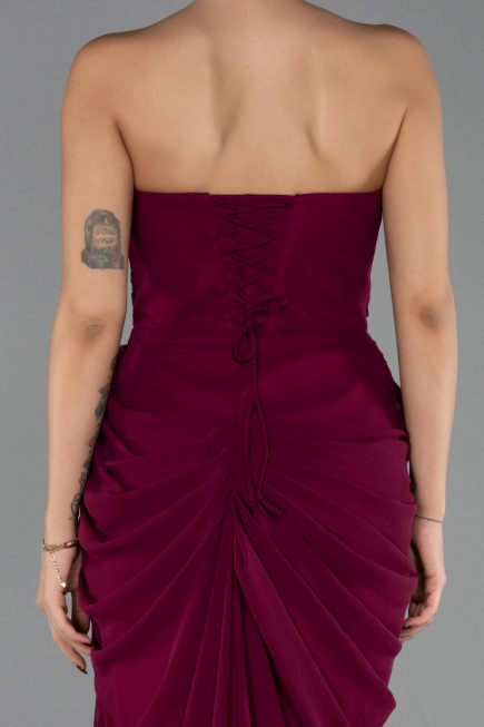 Robe de Soirée Longue Mousseline Prune ABU6589