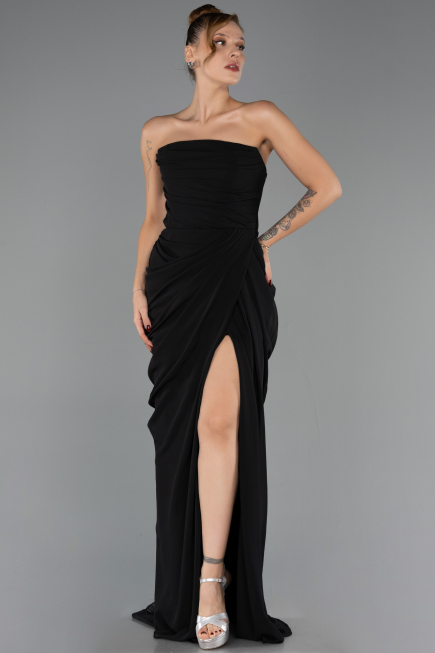 Robe de Soirée Longue Mousseline Noir ABU6589