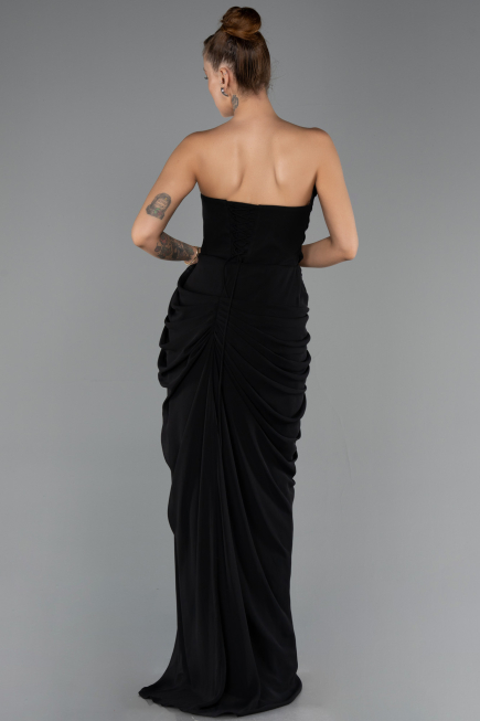 Robe de Soirée Longue Mousseline Noir ABU6589