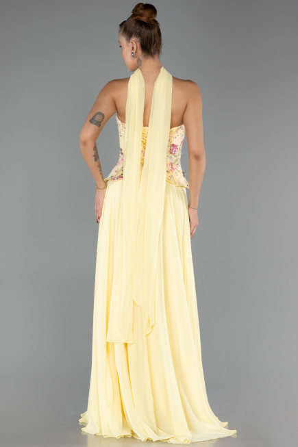 Robe de Soirée Longue Mousseline Jaune ABU6391