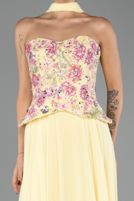 Robe de Soirée Longue Mousseline Jaune ABU6391